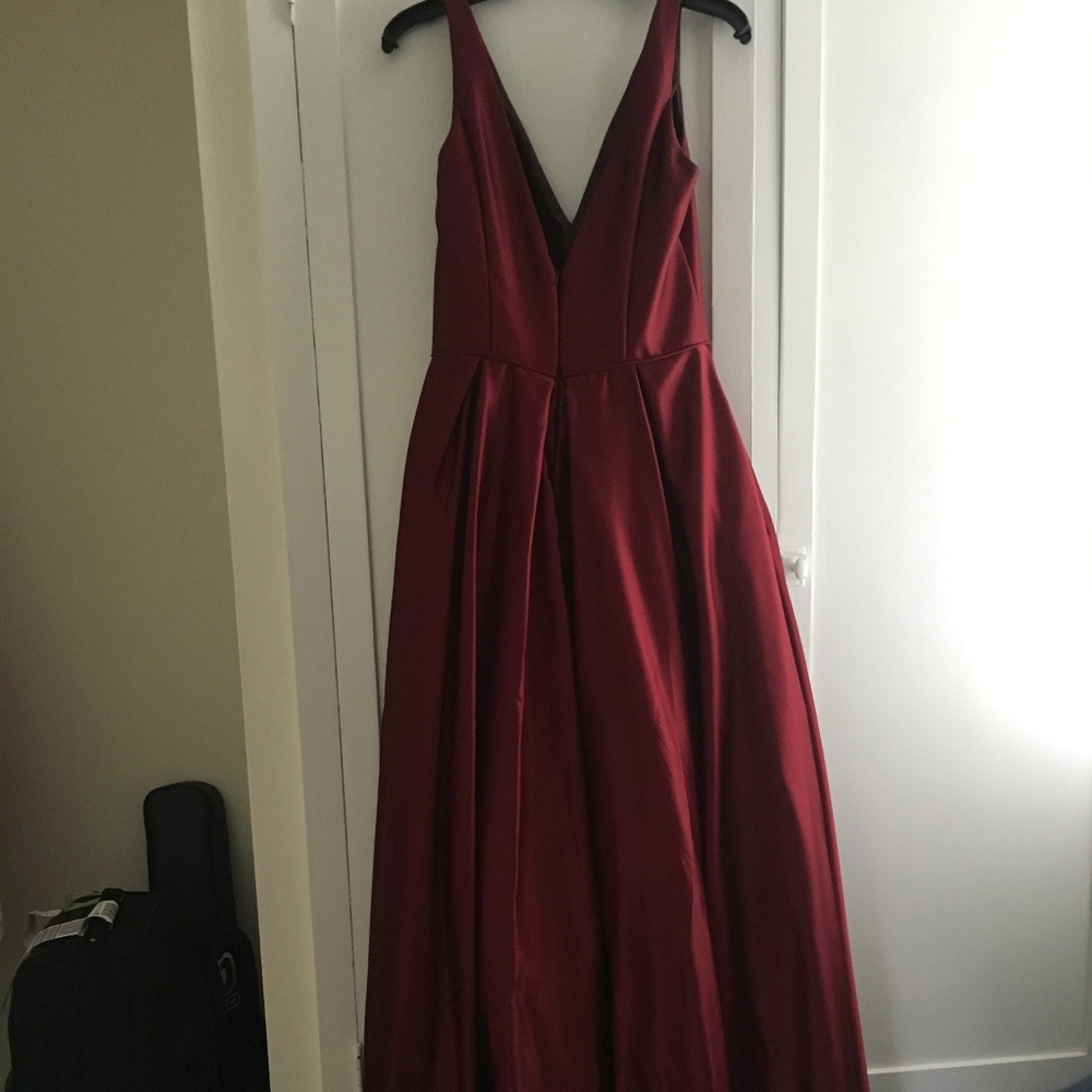Satin dark red Betsy & Adam ball gown